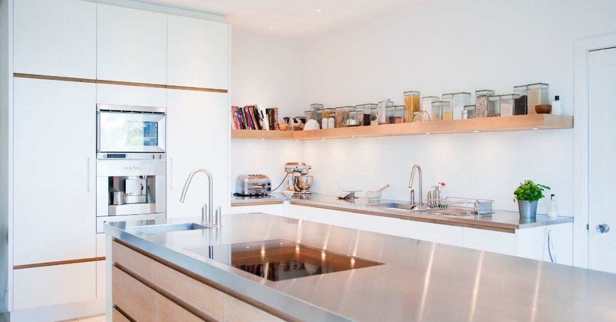 Stainless Steel Counter in White Kitchen