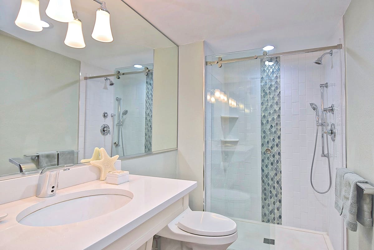 Mosaic tile accent in bathroom remodel in Sarasota, Florida