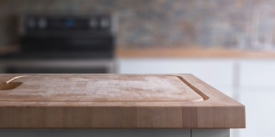 butcher block countertop in gourmet kitchen remodel