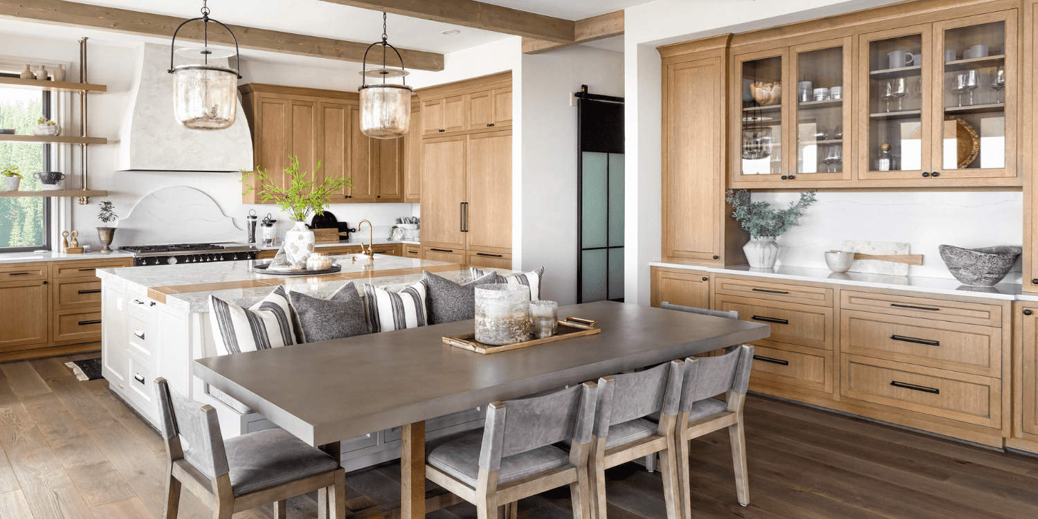 Stock Image of Natural Wood Cabinets in Modern Kitchen