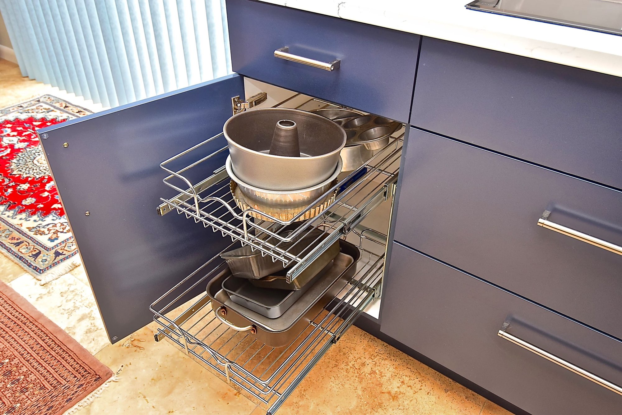 Under Counter Lower Pan Storage in New Kitchen Remodel in Sarasota