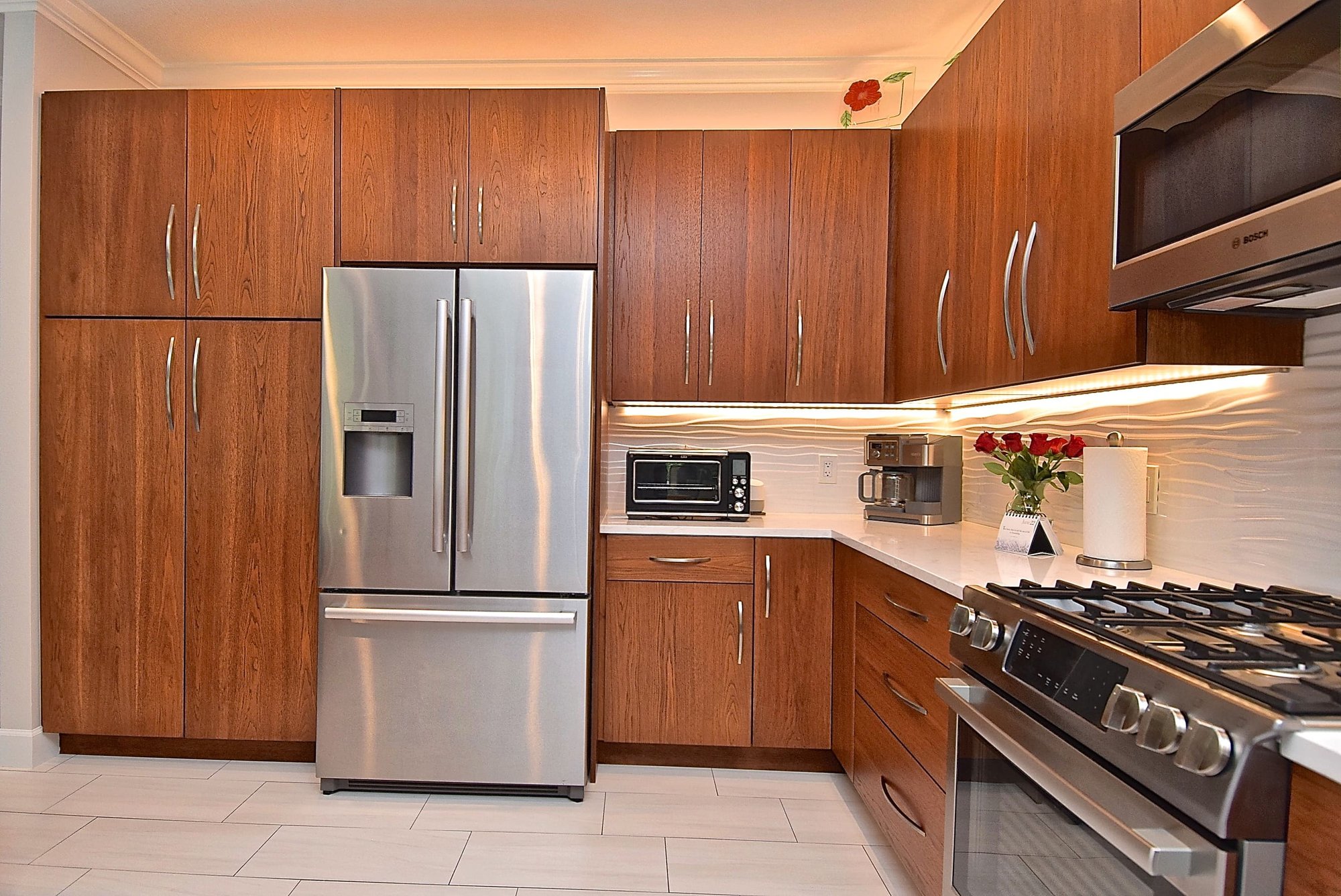 Gorgeous Natural Wood Grain Kitchen Cabinets in Mid Century  Modern Sarasota Remodel