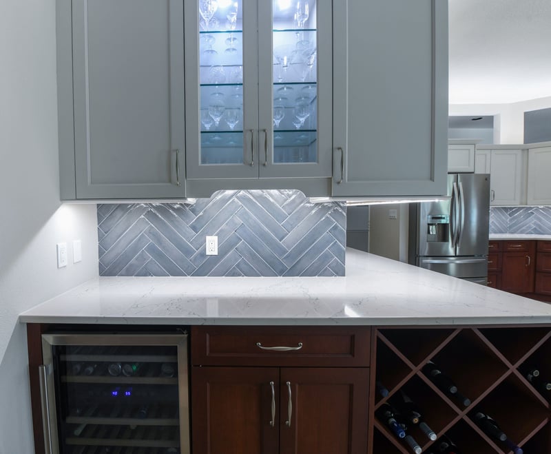 Under Cabinet Task Lighting Over Wet Bar in Kitchen Renovation in Sarasota