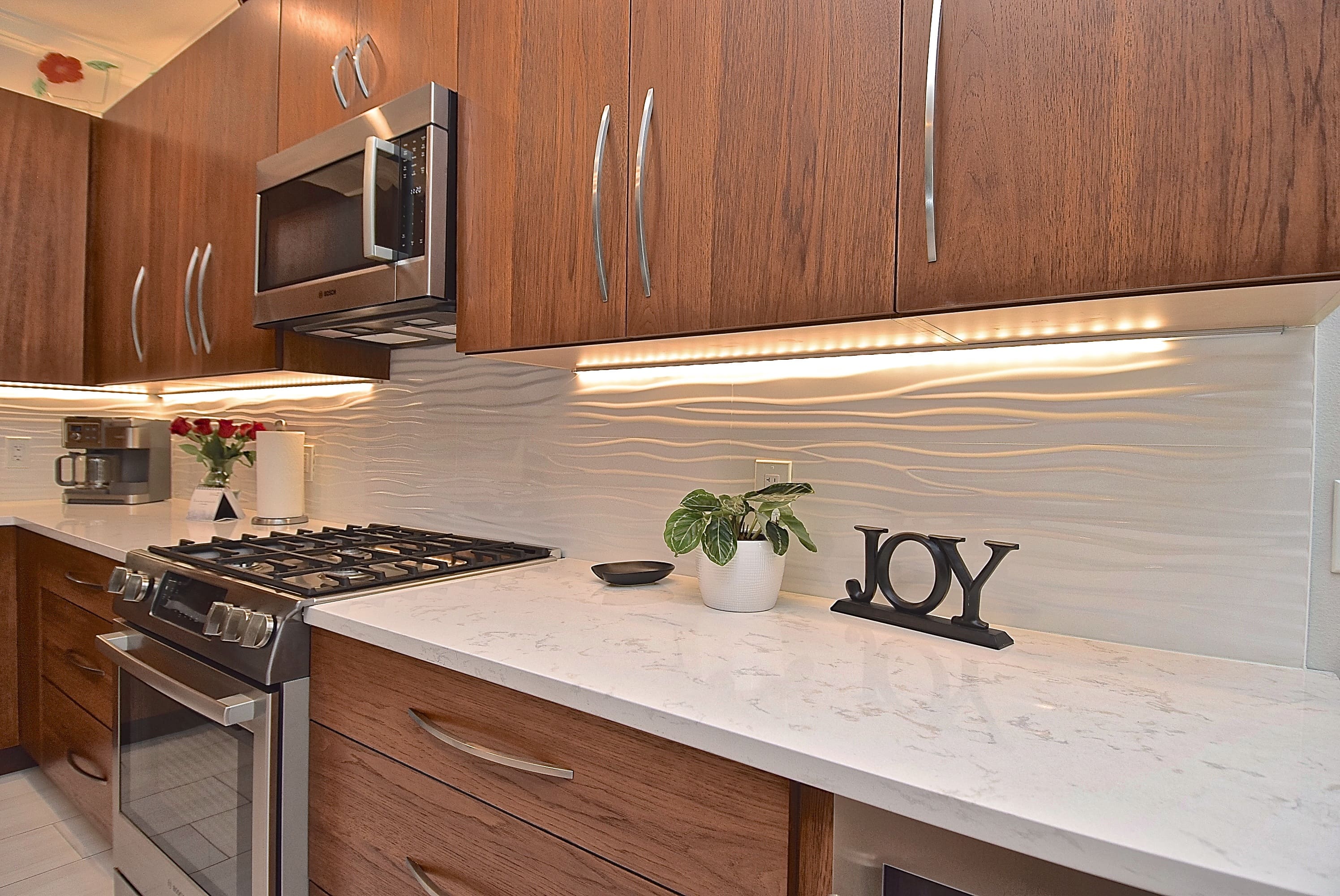 Textured Tiles Zellige Backsplash in Mid Century Modern Kitchen Remodel in Sarasota