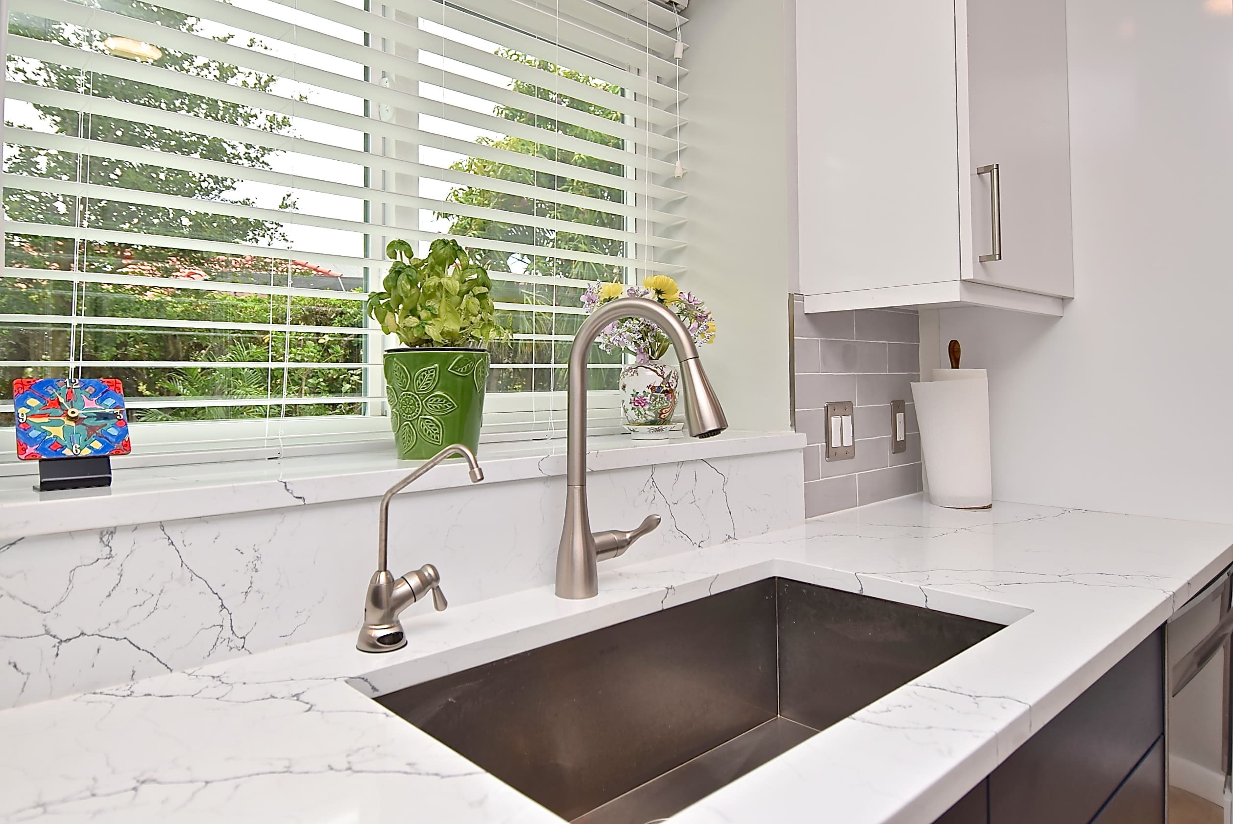 White and Gray Countertops in Remodeled Sarasota Kitchen