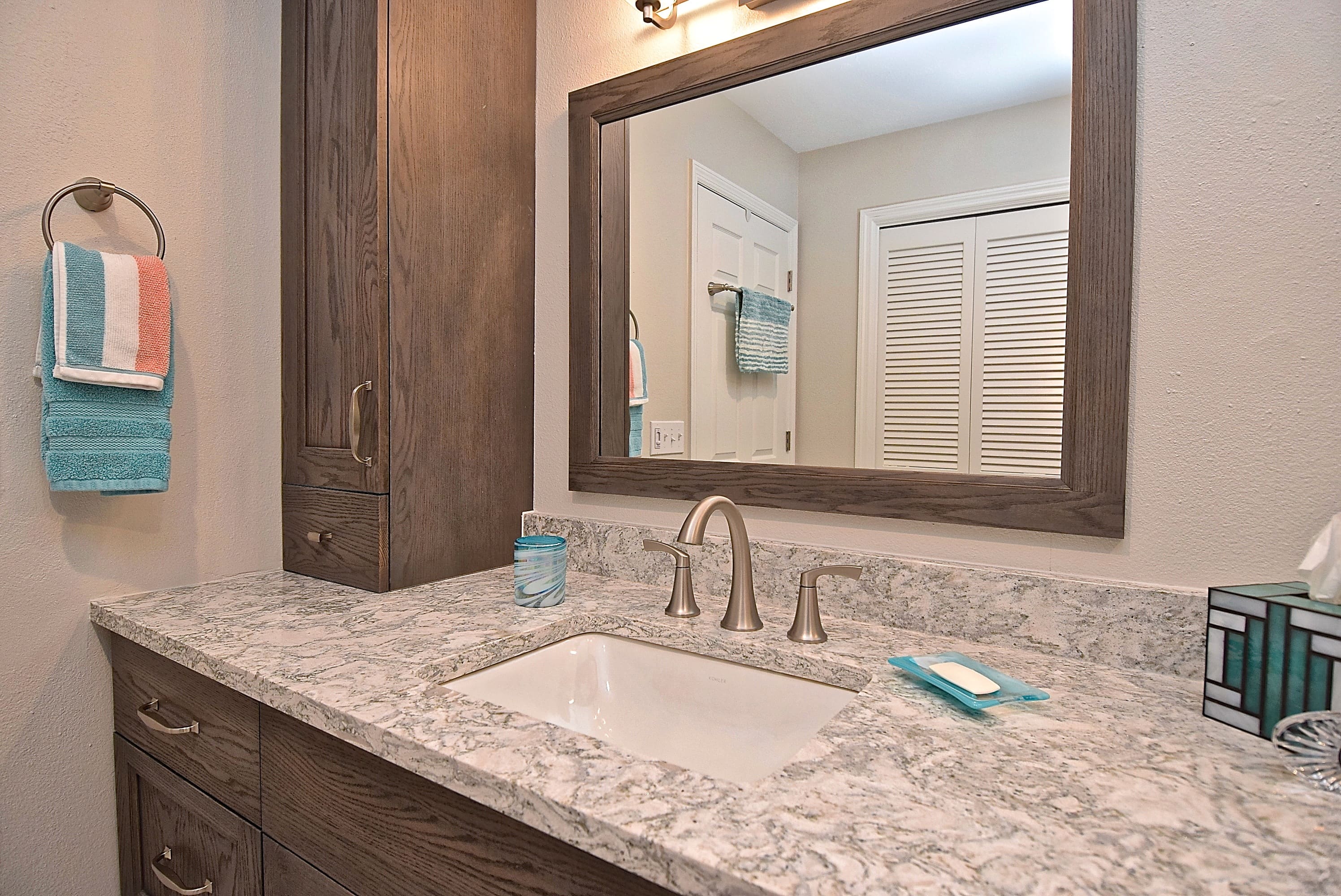 Gray and White Marbled Countertop in Bradenton Bathroom Remodel